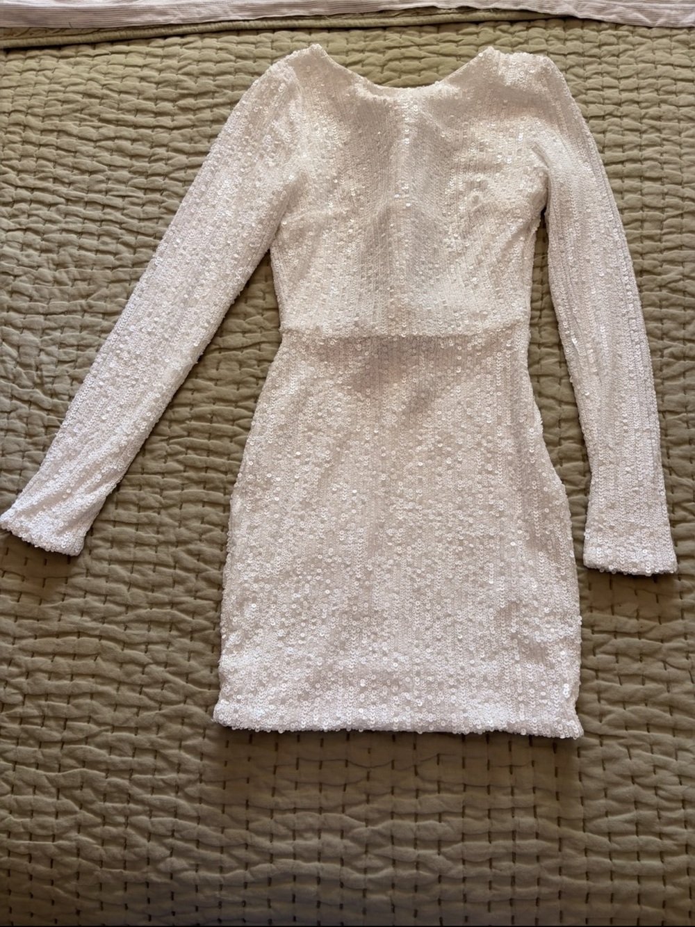 Hello Molly White Sequin Long-Sleeve Mini Dress